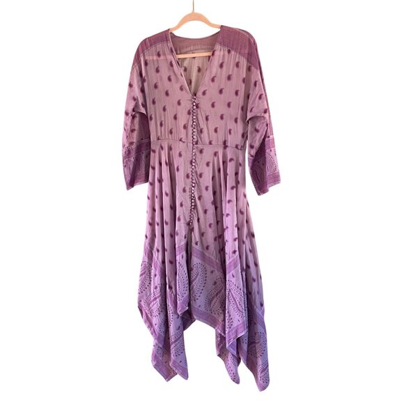 Cris Barros Womens Size Medium Purple Cotton Paisley Handkerchief Hemline Dress - Picture 12 of 12